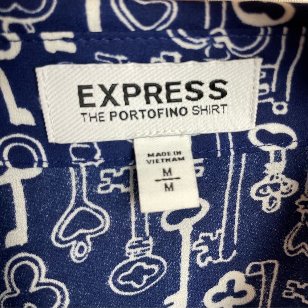 Express Blue White Key Print Button Front Portofi… - image 8